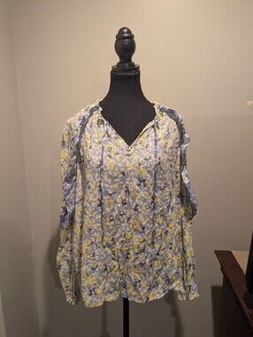 Zac And Rachel Lightweight Floral Peasant Top - Yellow & Blue
